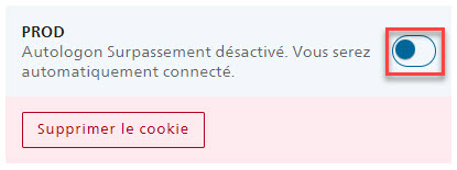 Image pour désactiver le cookie Autologon dans l'eIAM PROD Stage.