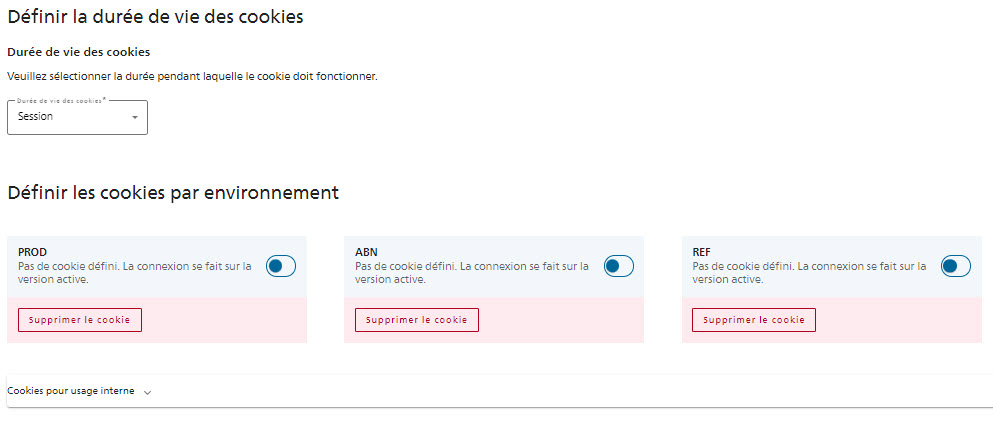 Image avec la page web des cookies pour activer les cookies dans les stages eIAM respectives.