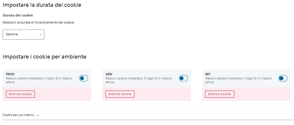 Immagine con il sito web cookie per attivare la disattivazione dei cookie nelle rispettive stages eIAM.