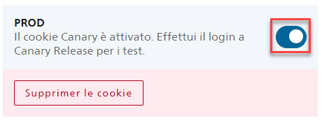 Immagine per l'accensione del Canary Cookie nell'eIAM PROD Stage.