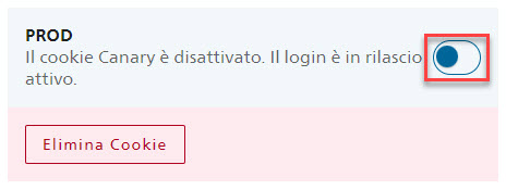 Immagine per disattivare il Canary Cookie nella fase eIAM PROD.