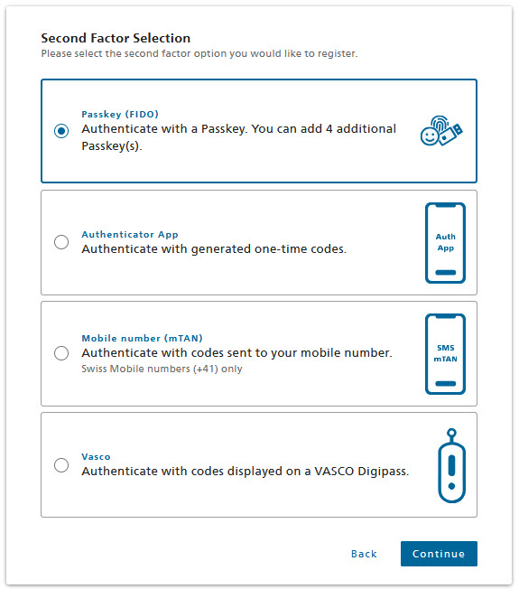 Image with a list of the second factors that can be selected.