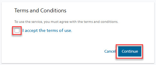 Please accept the terms of use in order to use the service.