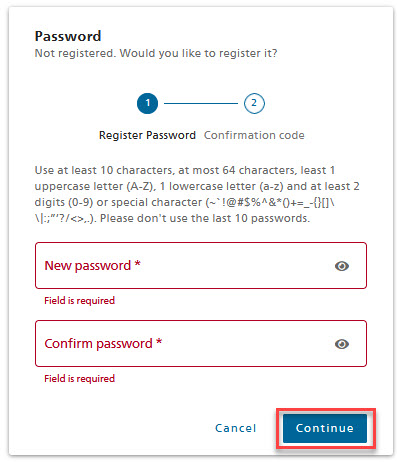 Image for capturing the password with repetition. The password rules are displayed.