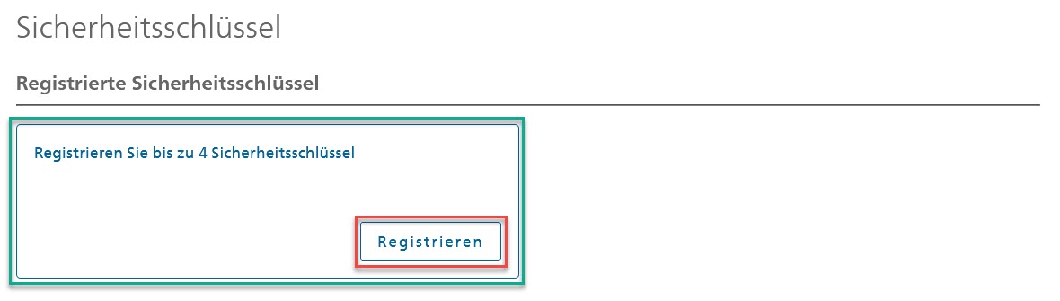 Bild mit Selektion der Registrierung eines Sicherheitsschlüssels in MyAccount.